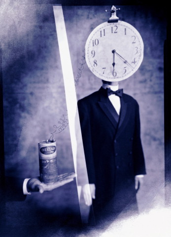 This picture represents modernism because of surrealism and themes used in the picture. The surrealism shown in the picture is an example of modernism because it defies traditional notions of painting by putting different kinds of objects together: as shown here, the clock and human body are generally do not belong together in the real world. Moreover, the picture tries to convey a message condemning modern conformist routines as shown by the time and the knife. 